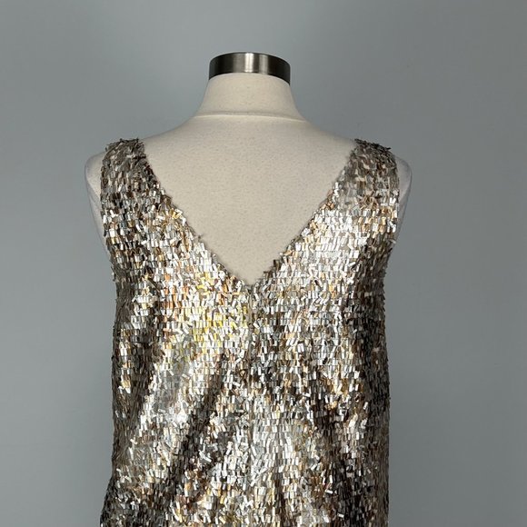 Josie Natori Womens Metallic Sequin Sleeveless V Neck Cocktail Dress size 10 - Picture 8 of 13